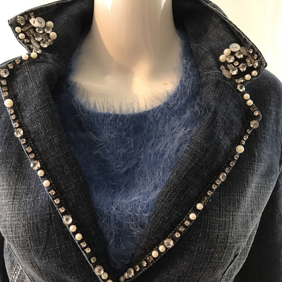 Y2K Vintage Jean Jacket BACCINI Embellished Denim Blue Jean Blazer Medium - Picture 7 of 11